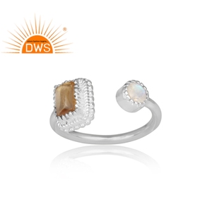 Anillo de Plata de Ley 925 con gema de Luna y arcoíris para mujer, joyería hecha a mano, anillo abierto - Product Image 2