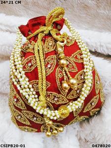 Bolsos bohemios indios con bolsa con cordón bordado, correas decoradas con perlas, forro de poliéster de seda, monederos Potli hechos a mano - Product Image 6