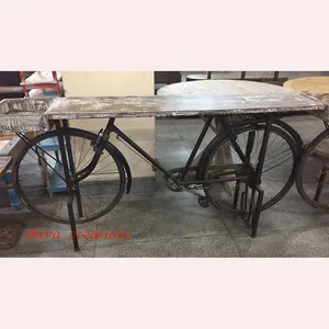 Jodhpur Vintage Industrial Style Old Cycle Body Iron Wooden Bar Table