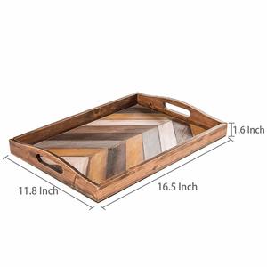 Wood Serving Tray Rectangle 16.5x11.8 Inch Handmade Retro Design With Handles - Product Image 1