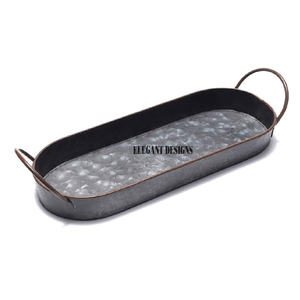 จานโลหะชุบสังกะสีพร้อมที่จับทองแดงทำด้วยมือจานเสิร์ฟทรงรีที่ดีที่สุดของนักออกแบบอย่างสร้างสรรค์ - Product Image 2