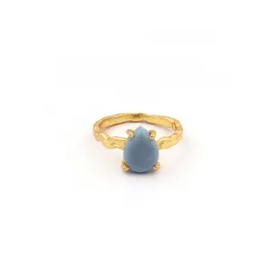 Позолоченное синее кружевное регулируемое кольцо из агата Режим Joyas, R-150