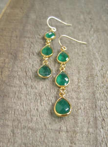 Boucles d'oreilles en pierre précieuse Onyx vert en argent sterling 925 Belles bijoux uniques de mode plaqués or faits à la main - Product Image 4