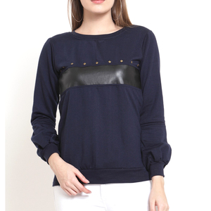 Por encargo al por mayor sudaderas Color sólido liso con parche de cuero transpirable pulóver mujer sudadera - Product Image 6