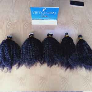 Venta al por mayor de extensiones de cabello Remy camboyano 100% virgen humano rizado cinta de pelo en máquina de doble trama piezas de cabello - Product Image 6