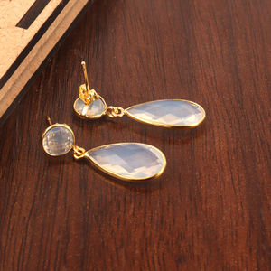 Pendientes de gota de opalita para mujer, accesorios personalizados, de corte briolette, chapado en oro/plata, joyería caliente, aretes colgantes - Product Image 4