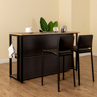 Table de bar/îlot de cuisine mini en bois style coréen industriel moderne avec plateau en bois et structure métallique pour salon et salle à manger
