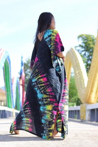 Caftan d'été à fleurs pour femmes Tie-Dye Kaftan fait à la main bohème demi-manches décontracté plage Cover-Up tissé naturel et respirant - Product Image 3