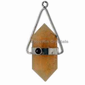 Yellow Banded Agate Three Stone <b>Wrap</b> Tumbled Gemstone Pendant | Unisex Classic <b>Wedding</b> Jewelry - Product Image 1