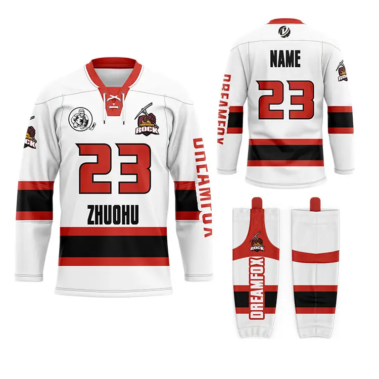 OEM custom sublimated ice hockey uniform team with player design logo ice hockey t shirt, ice hockey uniforms