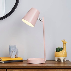 Pink Metal <b>Table</b> Lamp <b>Minimalist</b> Design Geometric Shape Indoor Bedroom Decor - Product Image 1