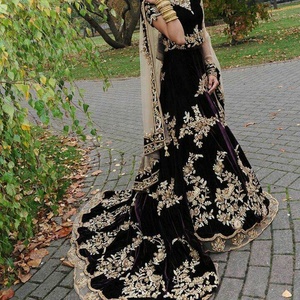slim fit dress slacks Deluxe Heavy Embroidered Black Velvet Bridal Dress