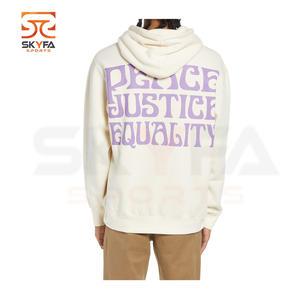 Sweat à capuche manches longues pour hommes, nouveau design de haute qualité, blanc cassé, logo personnalisé avec fermeture éclair, - Product Image 2