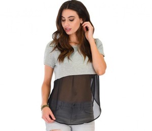 Camisetas con contraste sexy para mujer, camisetas grises con malla negra, la mejor camiseta para fiesta, material de alta calidad, estampado personalizado - Product Image 3