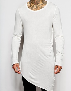 Lightweight Design 100 Bamboo Jersey Plus Size Eco-Friendly Long Sleeve <b>T</b>-<b>Shirt</b> <b>Scoop</b> <b>Neck</b> Asymmetric Hem Solid Dyed Tee <b>Men</b> - Product Image 3