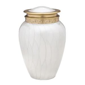 LAITON EN MÉTAL EXCLUSIF ÉMAIL BLANC IMPRIMÉ FINI SOUVENIR DÉCORATIF CENDRES HUMAINES URNES DESIGN DE LUXE URNE DE CRÉMATION EN MÉTAL LAITON - Product Image 1