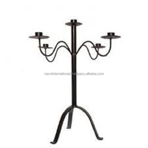 Candélabre en métal à 3 bras en forme de flèche, base en bois, fait main, durable, porte-bougies, lanternes, pots à bougies - Product Image 5