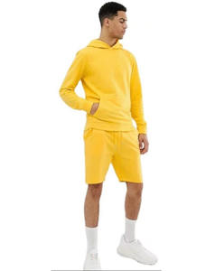 Sweat à capuche 2 pièces pour hommes et survêtement court motif uni doublé polaire 100% coton ensemble haut de jogging et short - Product Image 6