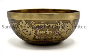 Cuenco Tibetano Grande Tallado, Artesanía Religiosa de Metal para Meditación y Sanación, Incluye Baqueta - Product Image 2