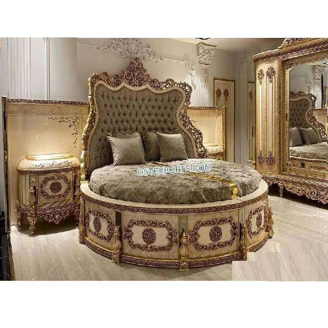 Letto a castello rotondo in stile barocco di lusso letto a forma di cerchio romantico letto in legno di Teak letto matrimoniale europeo di forma rotonda