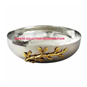 Hot Bán Và Brass Leaf Bao Phủ Thép Không Gỉ Rèn Bạc Trang Trí Fancy Bát Sản Xuất Tại Ấn Độ