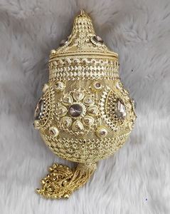 Vivid Haute Qualité Or Argent Sacs À Main Perlé Pierre Travail Métal Motif pour Nuptiale Soirée Cross-Body/Bandoulière - Product Image 1