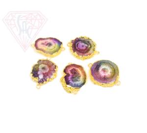 Solar cuarzo Latón chapado en oro Natural Multi piedra preciosa CZ hecho a mano bisel joyería encanto piedra natal Boho conector - Product Image 4