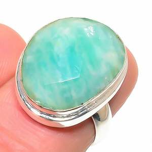 Anillo de plata esterlina 925 personalizado 15X19MM forma de huevo corte facetado amazonita verde estilo moderno compromiso de boda Cristiano - Product Image 2