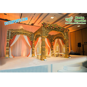 Último Modelo de Mandap para Bodas Estilo Bollywood, Mandap Dorado para Bodas Hindúes, Elegante Mandap Indio Zermani para Bodas en Reino Unido, España y Canadá - Product Image 1