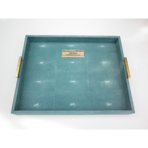 Bandeja de Té Turquesa de Lujo Modelo 045 de DAPHOCO, 0.62x0.49x0.09, Vietnam, 100% Hecha a Mano, Imitación Piel de Tiburón, Práctico Asa de Madera para Servir - Product Image 2