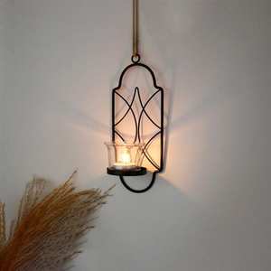 Elegant Hanging <b>Wall</b> Mounted Tea <b>Light</b> Holder in Black Metal Perfect for Simple Tabletop Decor and Stylish Home Lighting - Product Image 2