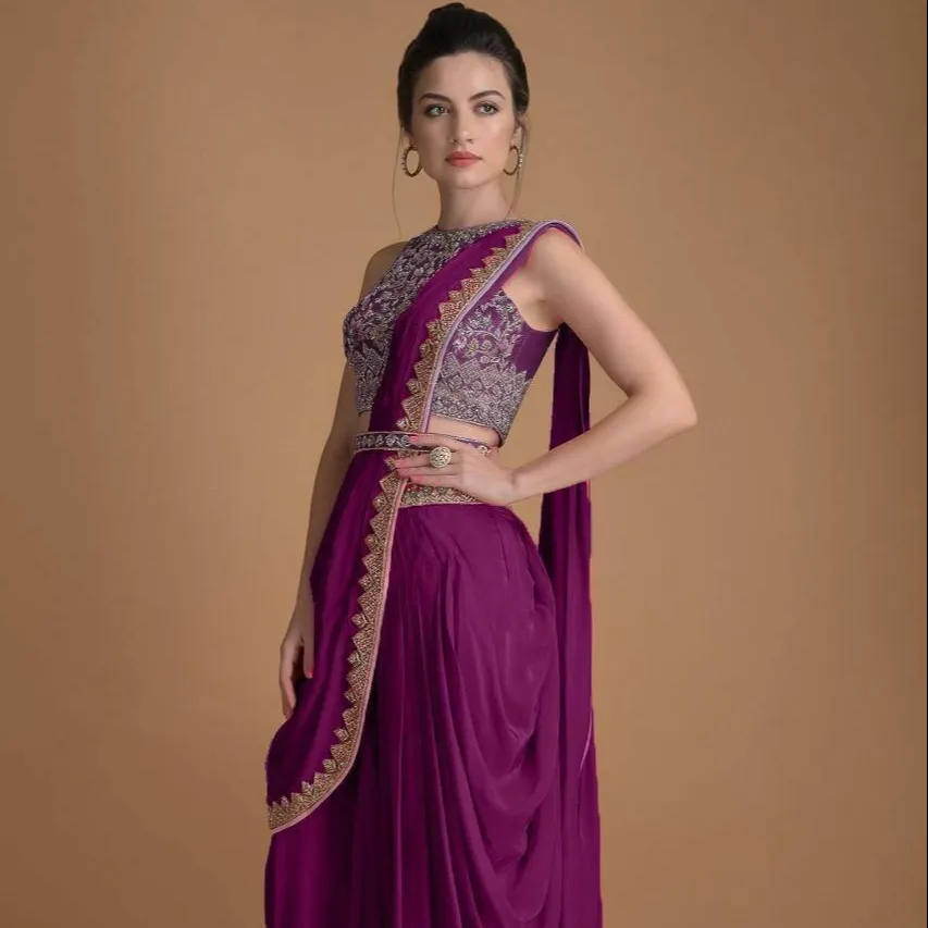 Georgette-traje de punto completo para mujer, diseño de saree, tendencias para mujer y ocasión especial, Ropa Étnica única