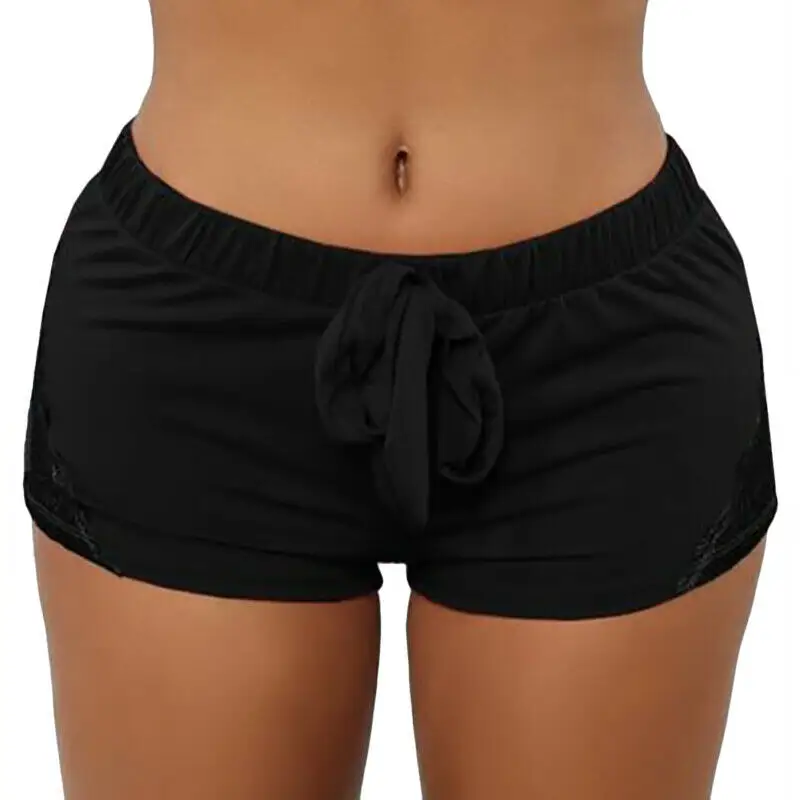 Women Elastic Waist Lace Yoga Shorts Workout Running Hot Pants Booty Gym Fitness