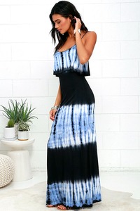 2022เดรสชายหาดแขนกุดมัดย้อมแขนกุดสไตล์วินเทจของผู้หญิงชุดเดรสยาวถึงพื้นแบบทอตามธรรมชาติ - Product Image 2