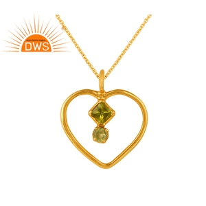 สร้อยคอพลอยธรรมชาติ Peridot ผู้จัดจำหน่าย18พันทองชุบผู้ผลิตเครื่องประดับหัวใจการออกแบบจี้สร้อยคอเครื่องประดับ - Product Image 1