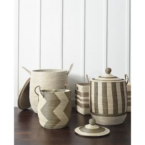 Latest Versalite Sturdy Sustainable Seagrass <b>Basket</b> with <b>Handles</b> Rustic Coiled <b>Basket</b> for Storage - Product Image 2