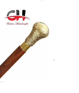 Mango de latón antiguo 37,4 palos en madera natural Elegante bastón para caminar Artículos de regalo - Product Image 1