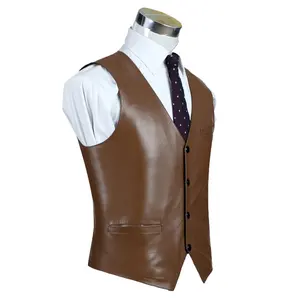 Venta al por mayor suave mate de cuero genuino Biker motocicleta Slim fit moda transpirable cuello en V chaleco - Product Image 1