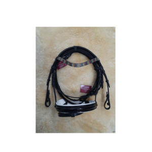 Brida de caballo de cuero multicolor de excelente calidad con banda para la nariz patentada y tocado acolchado blanco suave - Product Image 1