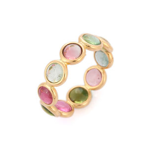 Anillo de oro amarillo de 18 quilates con gemas de turmalina Natural, joyería fina hecha a mano, para regalo de cumpleaños - Product Image 4