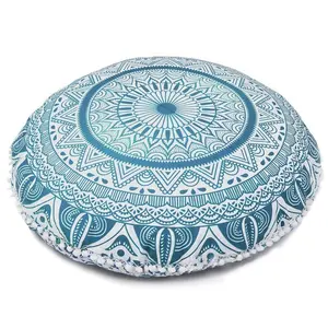 Queen Orange Mandala Ombre 32 "Buatan Tangan Perantara & Yoga Ottoman Pouf Sarung Bantal Hippie Meditasi Melempar Tempat Tidur Luar Ruangan untuk Hewan Peliharaan