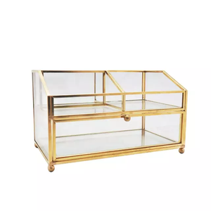 Organizador de joyas y maquillaje, organizador de metal y vidrio dorado, vintage, a la moda - Product Image 2