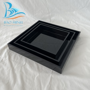 Ensemble de plateaux de service en laque de luxe pour la décoration de la maison pour Thanksgiving, 3 tailles carrées, noir, Bao Minh Linda 2410, fabricant vietnamien - Product Image 1