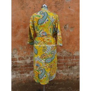 Camisón largo con estampado Floral para mujer, Kimono con estampado de Cachemira, amarillo, Hippie, Sexy - Product Image 5