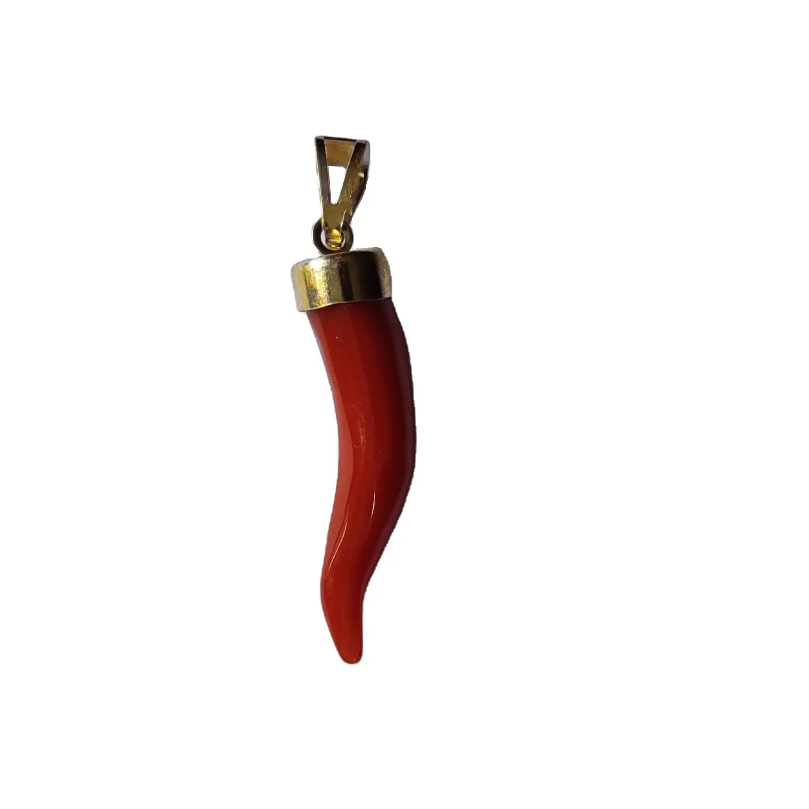 Colgante con forma de cuerno de la suerte, color rojo Coral, oro de 18 quilates o plata, ajuste de bisel 925