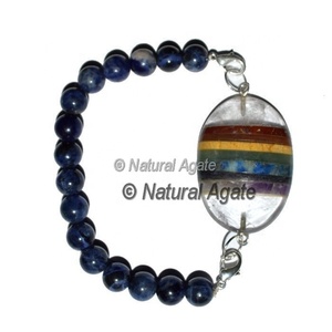 Pulsera ovalada de cuentas de sodalita natural de los siete chakras – Joyería de piedras preciosas - Product Image 1