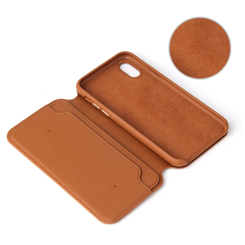 اليدوية فوليو جلد طبيعي الهاتف حقيبة لهاتف أي فون x مع مساحة لبطاقات الائتمان الخاصة بك