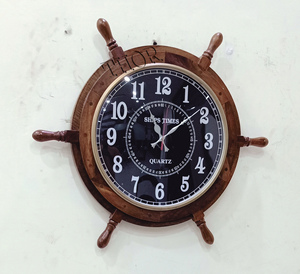 <b>Antique</b> Wooden Steering Ship Wheel Wall <b>Clock</b> Premium Nautical Handcrafted Premium Wall Hanging for Home Decor Quartz Motion - Product Image 4