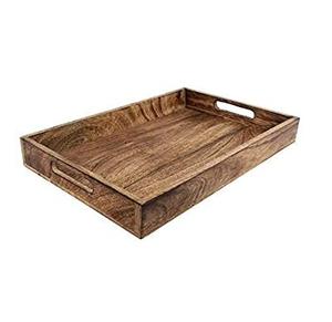 Bandeja de Servir de Madera con Acabado Negro de Lujo Hecha a Mano con Asa de Latón y Diseño Grabado, Ecológica y Multifuncional para Uso en Catering - Product Image 2