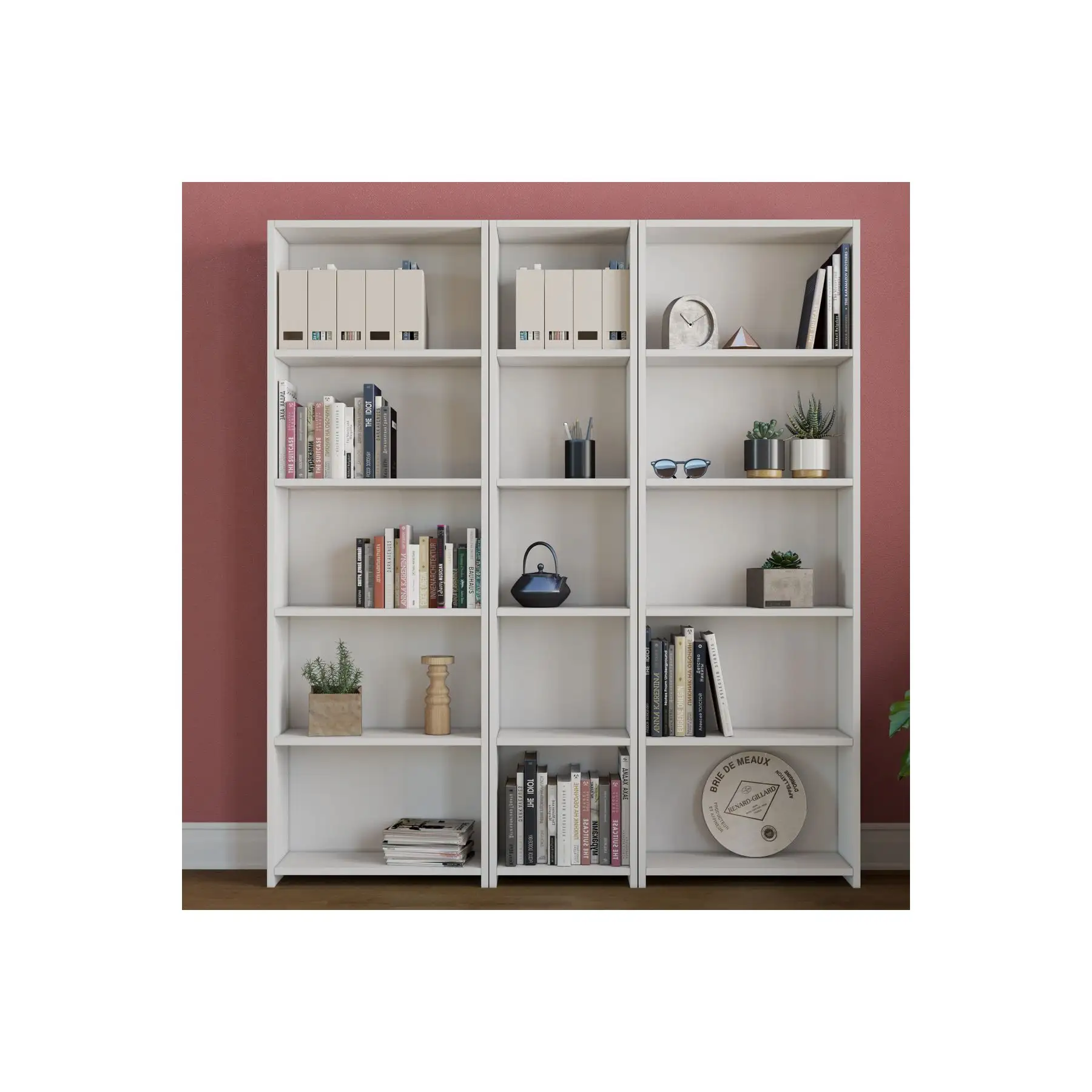 Betaalbare-Rani M1 Grote Moderne Boekenkast Met 15 Planken En 3 Secties-Bibliotheek-Witte Kleur Boekenkasten